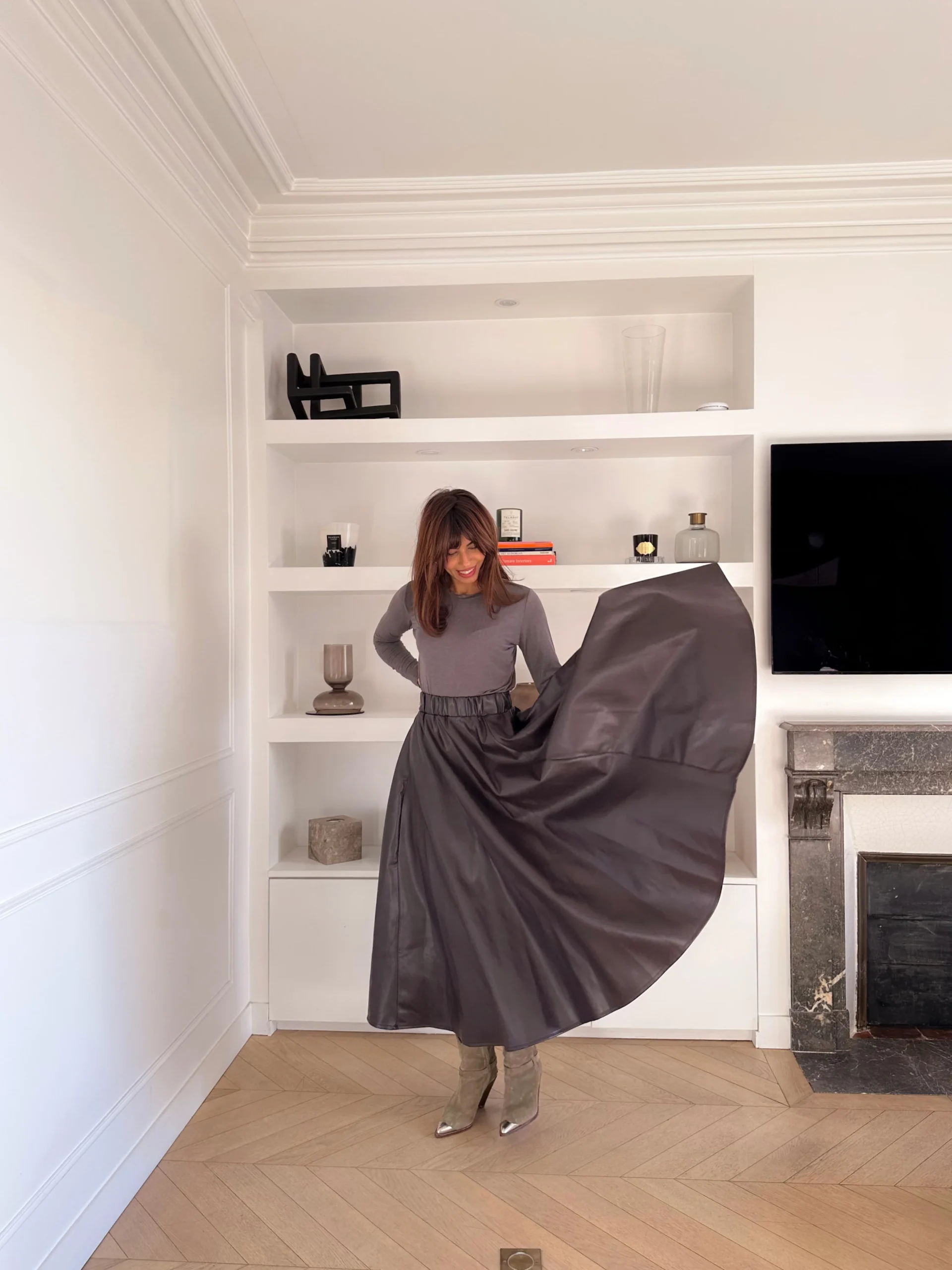 ABBYLOU jupe effet cuir choco